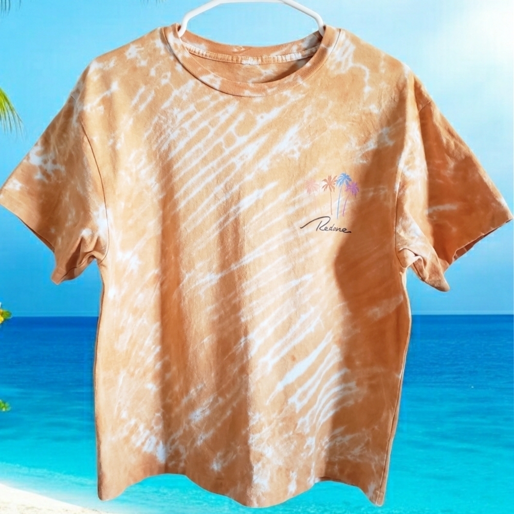 RE/DONE Top Womens S Tie Dye Multicolor Palm Trees  Classic Tee Casual Pullover